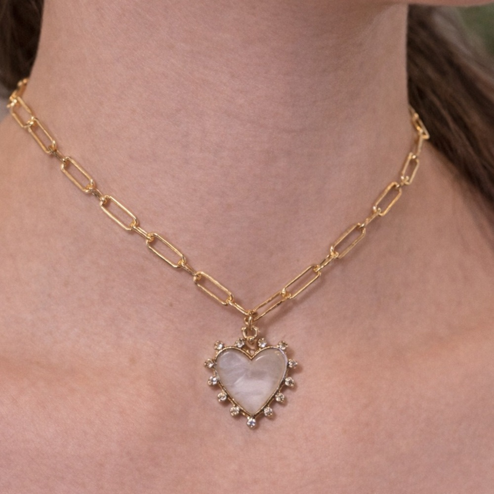 Sugarfix mother of pearl and crystal heart necklace